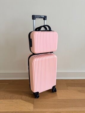 2-Piece Carry On Luggage Set 20” Rolling Suitcase + 14” Makeup Bag TSA Lock
